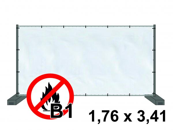 3,41 x 1,76 m, Bauzaunplane / Sichtschutzplane, Farbe: weiß, Schwer entflammbar nach DIN 4102-B1
